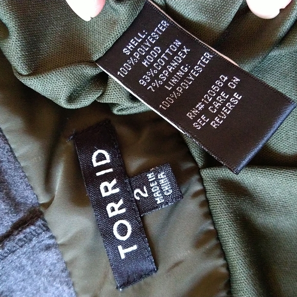 Torrid Anorak green bomber jacket hooded Windbreaker double zipper size 2 /2X - Picture 13 of 14